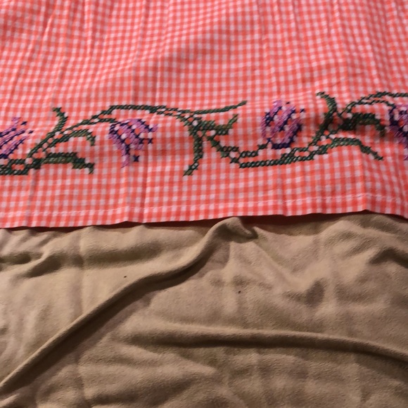 Homemade preteen size orange gingham embroidered apron/ llama/pockets - Picture 13 of 14